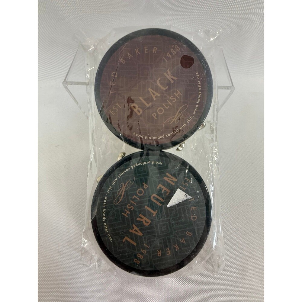 Ted Baker 1988 branded black and neutral shoe polish tins packaged together NEW